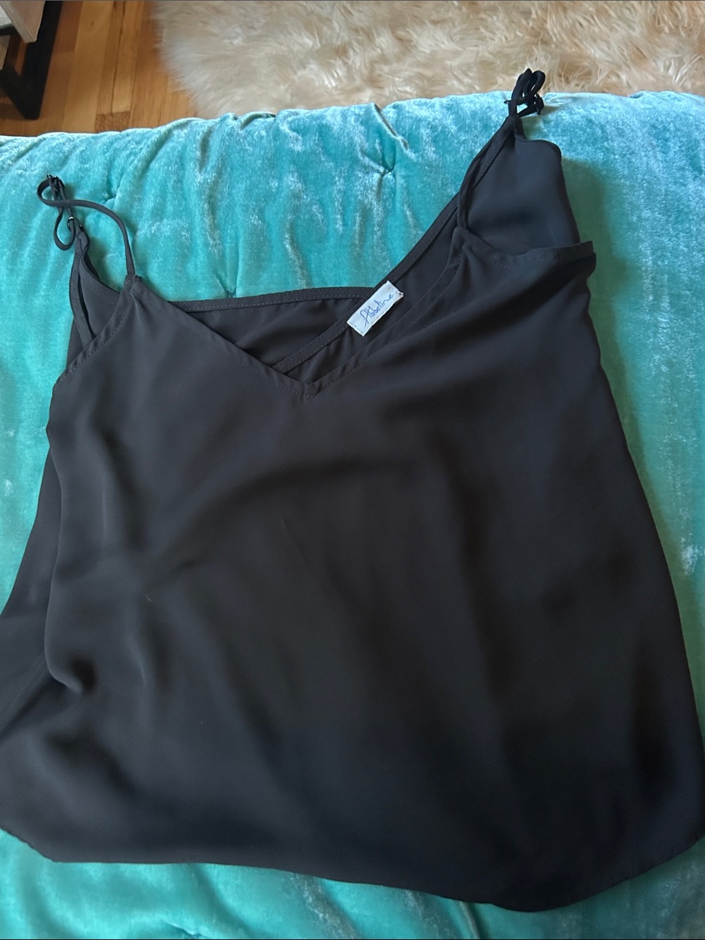 Abbeline Black V-Neck Silk-Look Cami Top